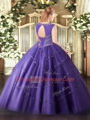 Purple Sweet 16 Quinceanera Dress Sweet 16 and Quinceanera with Beading and Appliques Scoop Sleeveless Lace Up