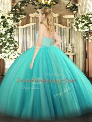 Colorful Tulle Sweetheart Sleeveless Zipper Beading and Lace Sweet 16 Dress in Turquoise