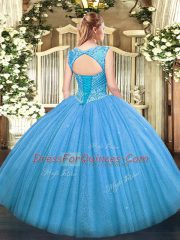 Captivating Tulle Scoop Sleeveless Lace Up Beading Quinceanera Dresses in