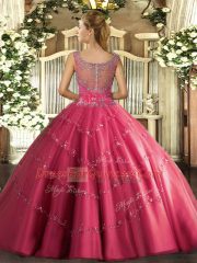 Aqua Blue Scoop Neckline Beading and Appliques Sweet 16 Dress Sleeveless Clasp Handle