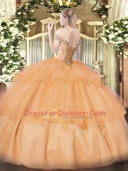 Organza Off The Shoulder Sleeveless Lace Up Beading and Ruffled Layers Ball Gown Prom Dress in Yellow