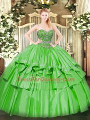 Simple Floor Length 15 Quinceanera Dress Organza and Taffeta Sleeveless Beading and Ruffled Layers