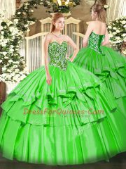 Trendy Ball Gowns Beading and Ruffled Layers Quinceanera Gowns Lace Up Organza and Taffeta Sleeveless Floor Length