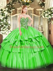 Trendy Ball Gowns Beading and Ruffled Layers Quinceanera Gowns Lace Up Organza and Taffeta Sleeveless Floor Length