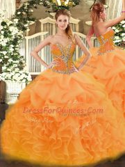 Latest Orange Sleeveless Organza Lace Up Quinceanera Dress for Sweet 16 and Quinceanera