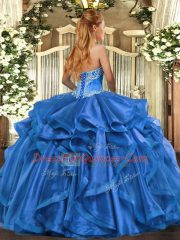 Sleeveless Organza Floor Length Lace Up Quinceanera Gown in Baby Blue with Beading and Ruffles