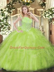 Excellent Yellow Green Sleeveless Tulle Zipper Sweet 16 Dress for Military Ball and Sweet 16 and Quinceanera