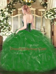 Charming Fuchsia Lace Up Sweetheart Beading and Ruffles 15th Birthday Dress Organza Sleeveless