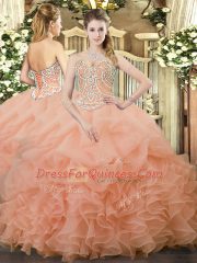 Cute Organza Sleeveless Floor Length 15 Quinceanera Dress and Beading and Ruffles and Pick Ups