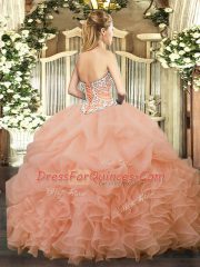 Cute Organza Sleeveless Floor Length 15 Quinceanera Dress and Beading and Ruffles and Pick Ups