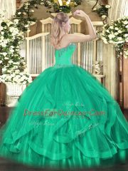 Brown Tulle Lace Up Sweetheart Sleeveless Floor Length Quinceanera Gowns Beading and Ruffles