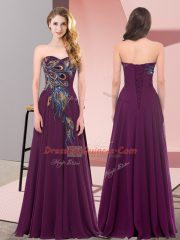Fashion Floor Length Dark Purple Prom Dress Sweetheart Sleeveless Lace Up