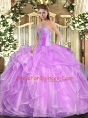 Chic Lilac Sleeveless Beading and Ruffles Floor Length Quinceanera Dresses