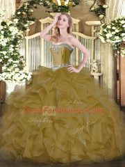 Brown Sleeveless Organza Lace Up Sweet 16 Dress for Military Ball and Sweet 16 and Quinceanera