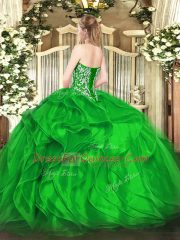 Olive Green Lace Up Sweetheart Beading and Ruffles 15 Quinceanera Dress Organza Sleeveless