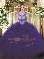 Pretty Floor Length Purple Ball Gown Prom Dress Scoop Sleeveless Lace Up