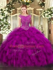 Hot Selling Sleeveless Beading and Ruffles Zipper Quinceanera Gowns