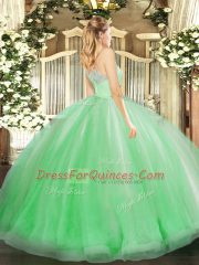 Green Two Pieces Tulle Scoop Sleeveless Lace and Ruffles Floor Length Zipper 15 Quinceanera Dress