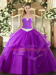 Sleeveless Appliques and Ruffled Layers Lace Up Sweet 16 Dress