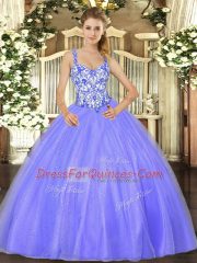 Ball Gowns Quinceanera Dress Lavender Straps Organza Sleeveless Floor Length Lace Up