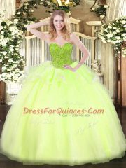 Best Selling Sweetheart Sleeveless Lace Up Sweet 16 Quinceanera Dress Yellow Green Organza
