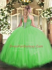 Tulle Sleeveless Floor Length Sweet 16 Quinceanera Dress and Beading