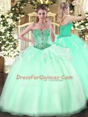 Apple Green Ball Gowns Beading Quinceanera Gowns Lace Up Organza Sleeveless Floor Length