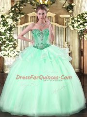 Apple Green Ball Gowns Beading Quinceanera Gowns Lace Up Organza Sleeveless Floor Length