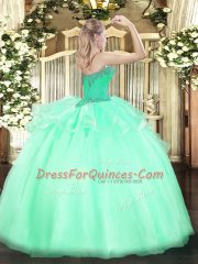 Apple Green Ball Gowns Beading Quinceanera Gowns Lace Up Organza Sleeveless Floor Length