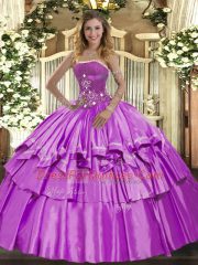 Lilac Strapless Neckline Beading and Ruffled Layers Sweet 16 Quinceanera Dress Sleeveless Lace Up