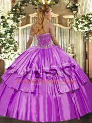 Lilac Strapless Neckline Beading and Ruffled Layers Sweet 16 Quinceanera Dress Sleeveless Lace Up