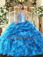 Fancy Baby Blue Sleeveless Beading and Ruffles and Pick Ups Floor Length Vestidos de Quinceanera