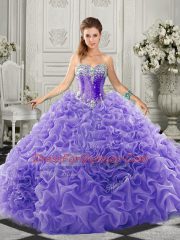 Court Train Ball Gowns 15 Quinceanera Dress Lavender Sweetheart Organza Sleeveless Lace Up