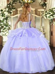 Customized Lavender Ball Gowns Square Sleeveless Organza Floor Length Lace Up Beading Sweet 16 Quinceanera Dress