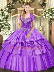 Gorgeous Lavender 15th Birthday Dress Military Ball and Sweet 16 and Quinceanera with Beading and Ruffled Layers Sweetheart Sleeveless Lace Up