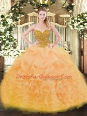 Gold Sleeveless Beading and Ruffles Floor Length Sweet 16 Quinceanera Dress