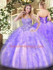 Designer Lavender Sweetheart Neckline Appliques and Ruffles Sweet 16 Quinceanera Dress Sleeveless Lace Up