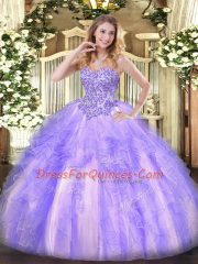 Designer Lavender Sweetheart Neckline Appliques and Ruffles Sweet 16 Quinceanera Dress Sleeveless Lace Up