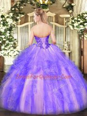 Designer Lavender Sweetheart Neckline Appliques and Ruffles Sweet 16 Quinceanera Dress Sleeveless Lace Up