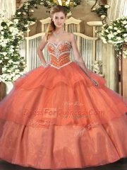 Sumptuous Ball Gowns Sweet 16 Dresses Orange Red Sweetheart Tulle Sleeveless Floor Length Lace Up
