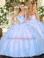 Beading and Ruffles Quinceanera Gowns Light Blue Lace Up Sleeveless Floor Length