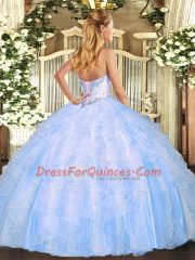 Beading and Ruffles Quinceanera Gowns Light Blue Lace Up Sleeveless Floor Length