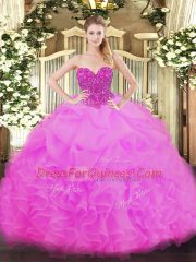 Floor Length Fuchsia 15 Quinceanera Dress Sweetheart Sleeveless Lace Up