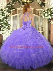 On Sale Blue Ball Gowns Beading and Ruffles Vestidos de Quinceanera Lace Up Organza Sleeveless Floor Length