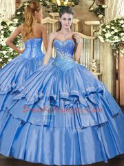 Baby Blue Sleeveless Organza and Taffeta Lace Up Sweet 16 Dress for Military Ball and Sweet 16 and Quinceanera