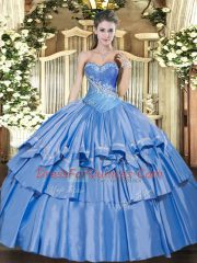 Baby Blue Sleeveless Organza and Taffeta Lace Up Sweet 16 Dress for Military Ball and Sweet 16 and Quinceanera