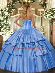 Baby Blue Sleeveless Organza and Taffeta Lace Up Sweet 16 Dress for Military Ball and Sweet 16 and Quinceanera