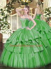 Sophisticated Sweetheart Sleeveless Lace Up 15th Birthday Dress Green Organza and Taffeta