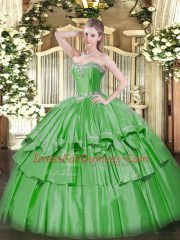 Sophisticated Sweetheart Sleeveless Lace Up 15th Birthday Dress Green Organza and Taffeta
