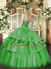 Sophisticated Sweetheart Sleeveless Lace Up 15th Birthday Dress Green Organza and Taffeta
